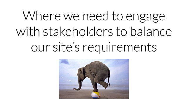 Where we need to engage
with stakeholders to balance
our site’s requirements
