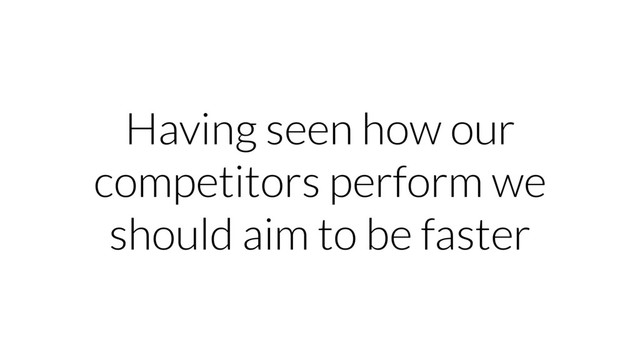 Having seen how our
competitors perform we
should aim to be faster
