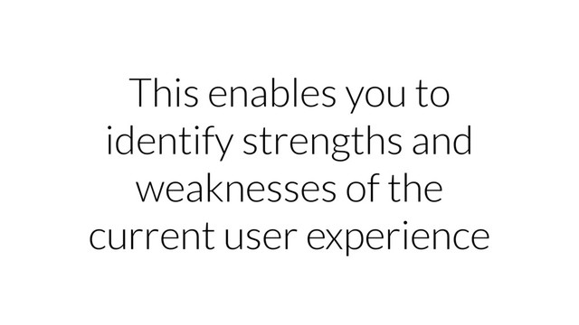This enables you to
identify strengths and
weaknesses of the
current user experience
