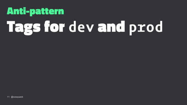 Anti-pattern
Tags for dev and prod
11 @caseywest
