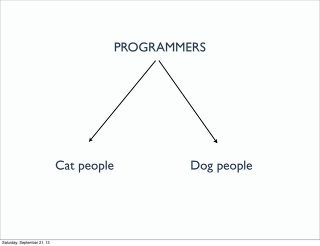 PROGRAMMERS
Cat people Dog people
Saturday, September 21, 13
