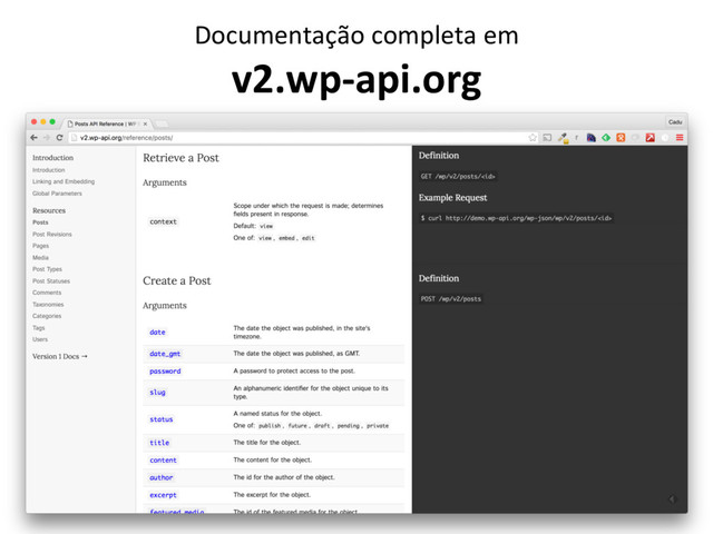 Documentação completa em
v2.wp-api.org
