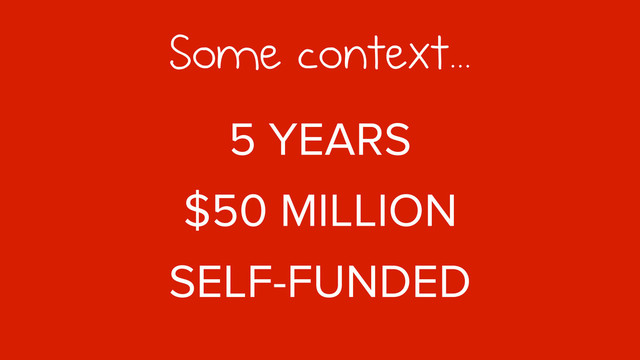 5 YEARS
$50 MILLION
SELF-FUNDED
Some context...
