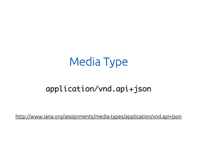 Media Type
application/vnd.api+json
http://www.iana.org/assignments/media-types/application/vnd.api+json
