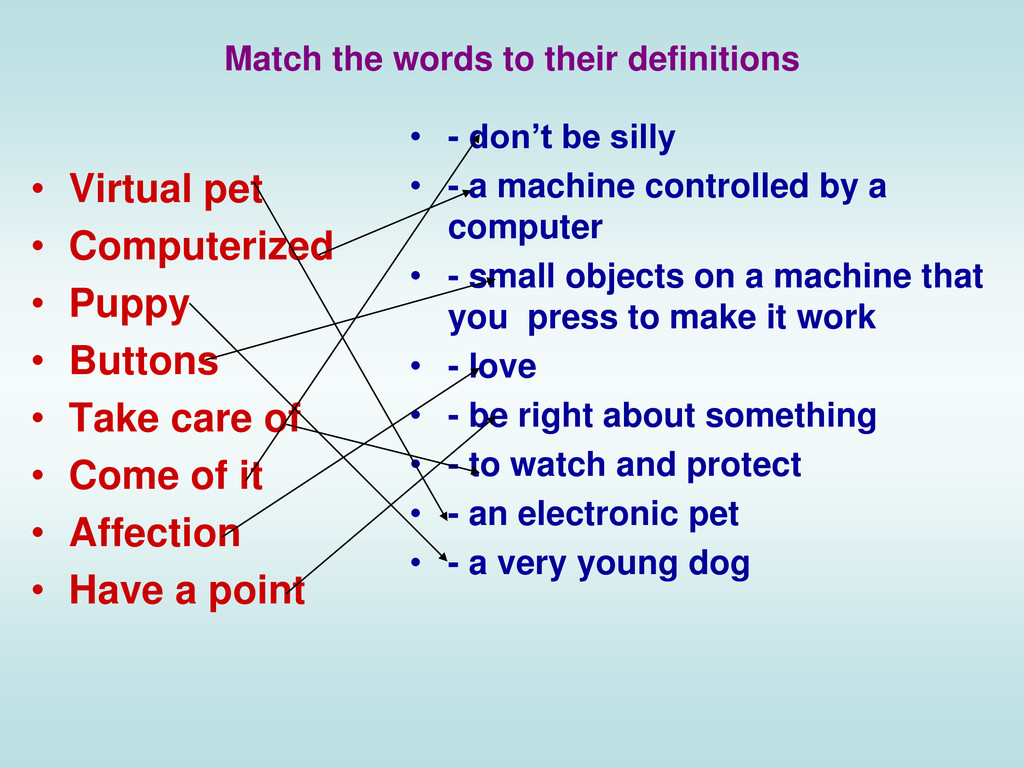 Match the words with right definitions. Match the Words to their Definitions. Match the Definitions. Match the Words to their Definitions Virtual Pet. Gadget Madness Spotlight 7 презентация.