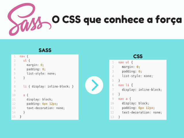 O CSS que conhece a força
SASS
CSS
