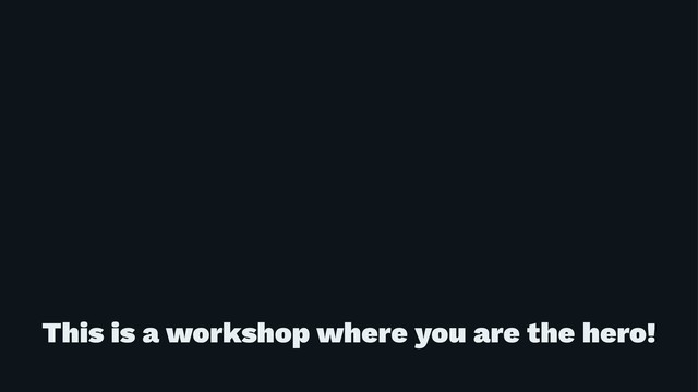 This is a workshop where you are the hero!
