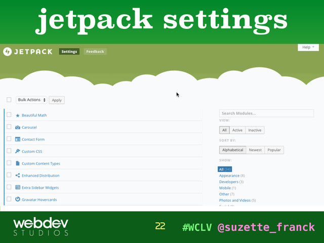 #WCLV @suzette_franck
jetpack settings
22
