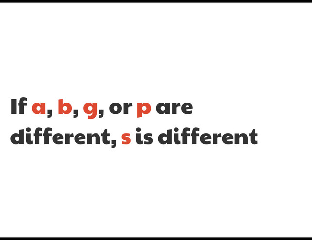 If a, b, g, or p are
different, s is different
