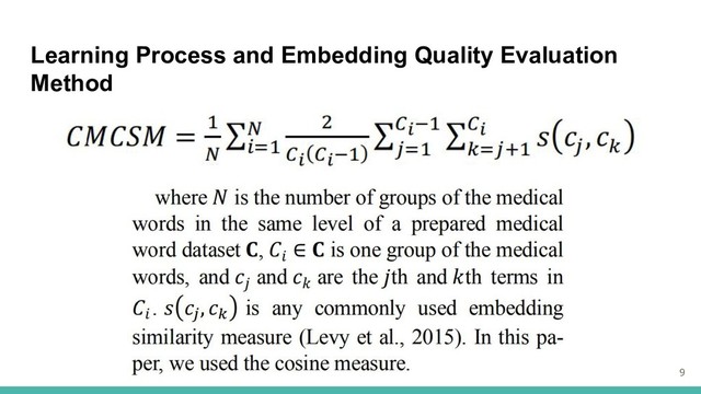 Learning Process and Embedding Quality Evaluation
Method
9
