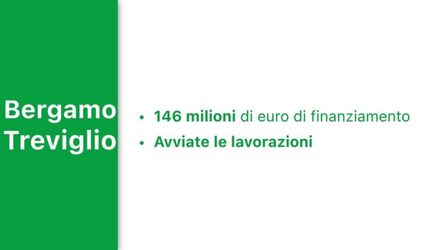 Bergamo
Treviglio
• 146 milioni di euro di finanziamento
• Avviate le lavorazioni
