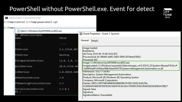 73
PowerShell without PowerShell.exe. Event for detect
