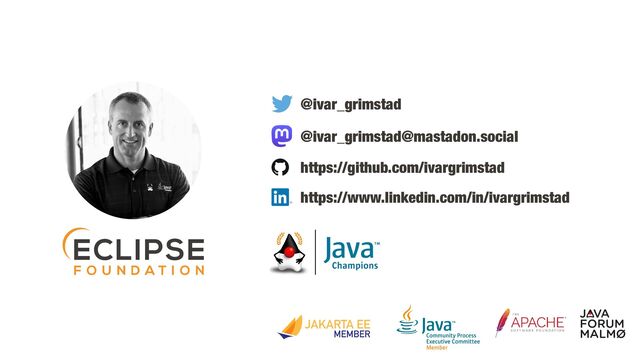 @ivar_grimstad
https://github.com/ivargrimstad
https://www.linkedin.com/in/ivargrimstad
@ivar_grimstad@mastadon.social

