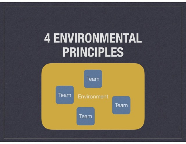 Environment
4 ENVIRONMENTAL
PRINCIPLES
Team
Team
Team
Team
