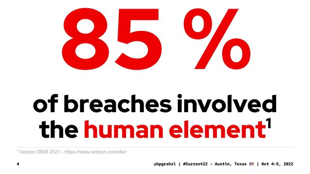 85 %
of breaches involved
the human element1
1 Verizon DBIR 2021 - https://www.verizon.com/dbir
@hpgrahsl | #Current22 - Austin, Texas | Oct 4-5, 2022
4
