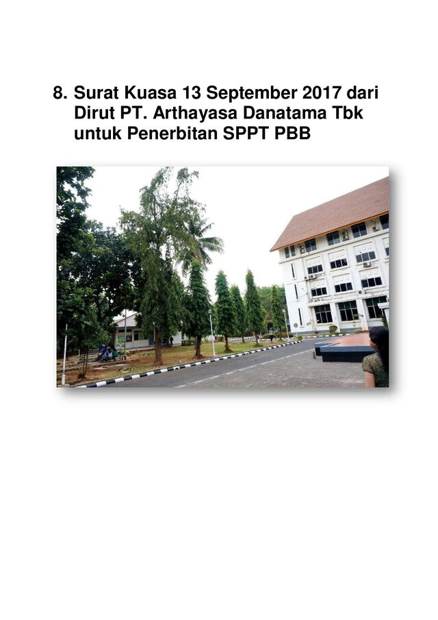 8. Surat Kuasa 13 September 2017 dari
Dirut PT. Arthayasa Danatama Tbk
untuk Penerbitan SPPT PBB
