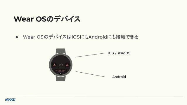 ● Wear OSのデバイスはiOSにもAndroidにも接続できる
Wear OSのデバイス
iOS / iPadOS
Android
