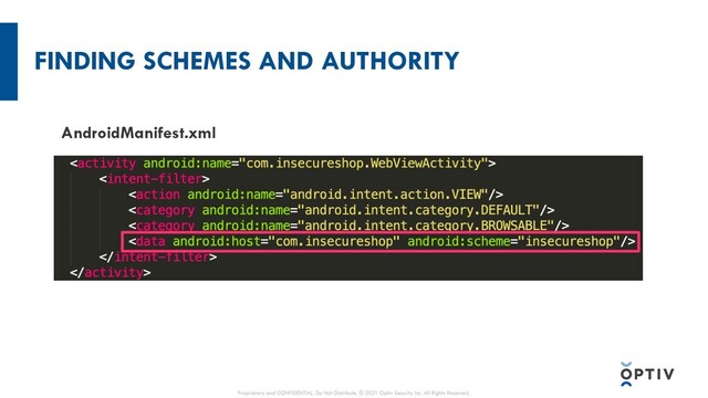 FINDING SCHEMES AND AUTHORITY
AndroidManifest.xml
