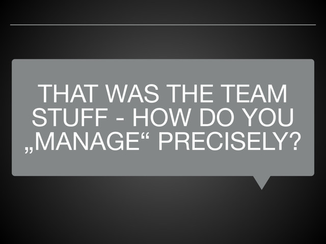 THAT WAS THE TEAM
STUFF - HOW DO YOU
„MANAGE“ PRECISELY?
