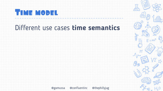 @gamussa @confluentinc @thephillyjug
Time model
Different use cases time semantics
