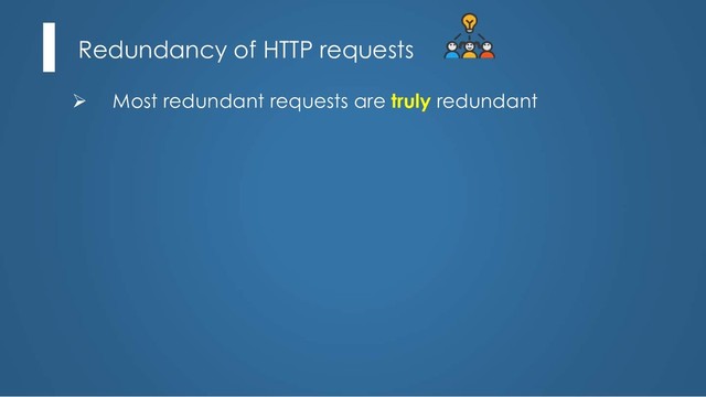 Redundancy of HTTP requests
Ø Most redundant requests are truly redundant
