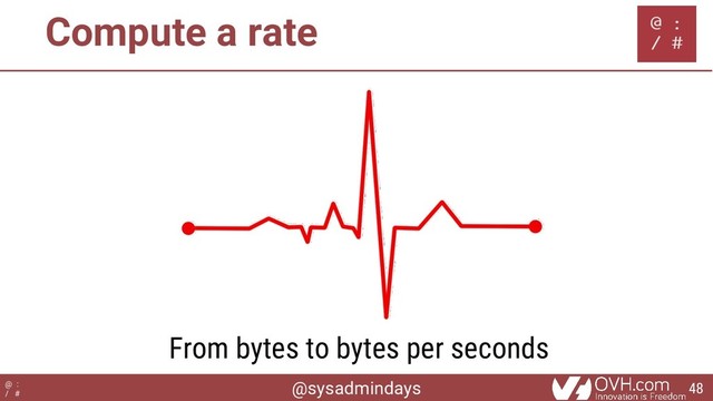 @sysadmindays
@ :
/ #
Compute a rate
From bytes to bytes per seconds
48
