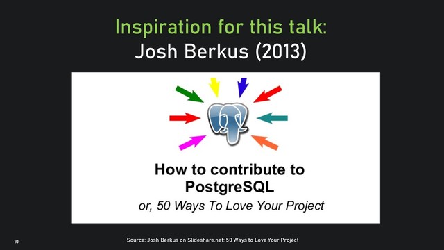 @clairegiordan
o
10
Inspiration for this talk:
Josh Berkus (2013)
Source: Josh Berkus on Slideshare.net: 50 Ways to Love Your Project
