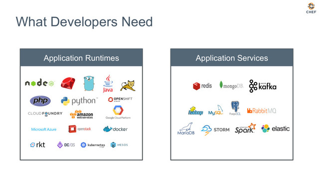 Application Services
What Developers Need
Application Runtimes
