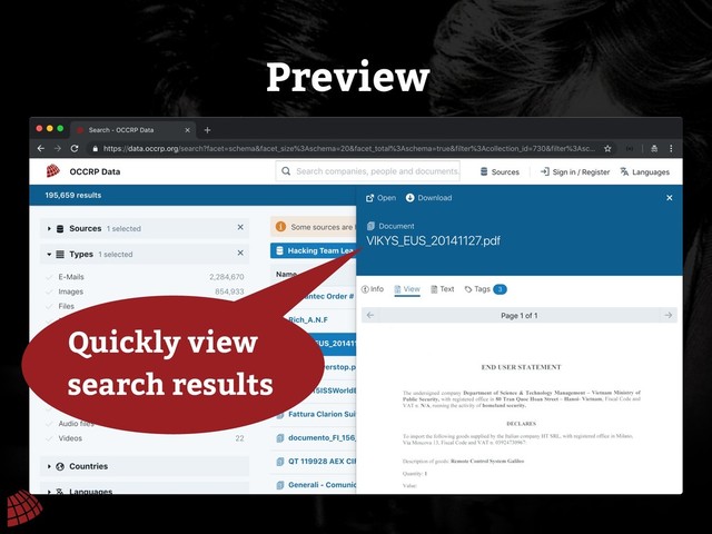 Preview
Quickly view
search results
