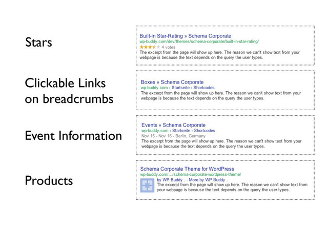 Stars
Clickable Links
on breadcrumbs
Event Information
Products

