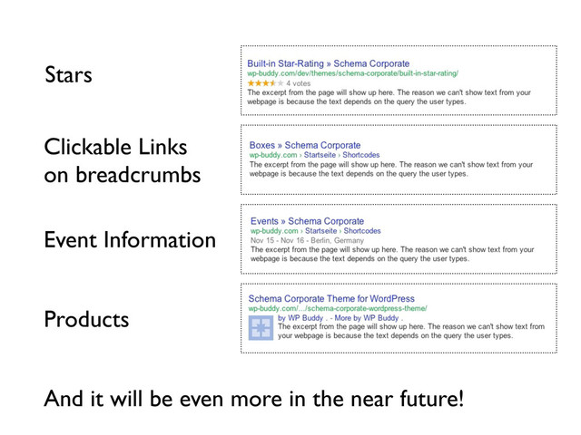 Stars
Clickable Links
on breadcrumbs
Event Information
Products
And it will be even more in the near future!

