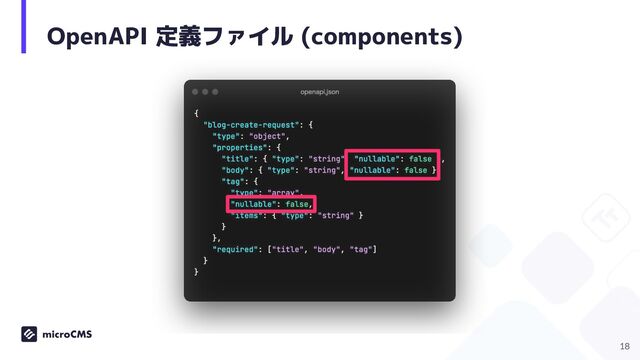 OpenAPI 定義ファイル (components)
18
