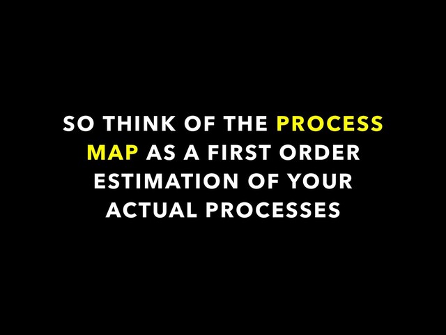 SO THINK OF THE PROCESS
MAP AS A FIRST ORDER
ESTIMATION OF YOUR
ACTUAL PROCESSES
