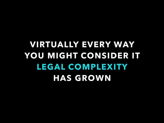 VIRTUALLY EVERY WAY
YOU MIGHT CONSIDER IT
LEGAL COMPLEXITY
HAS GROWN
