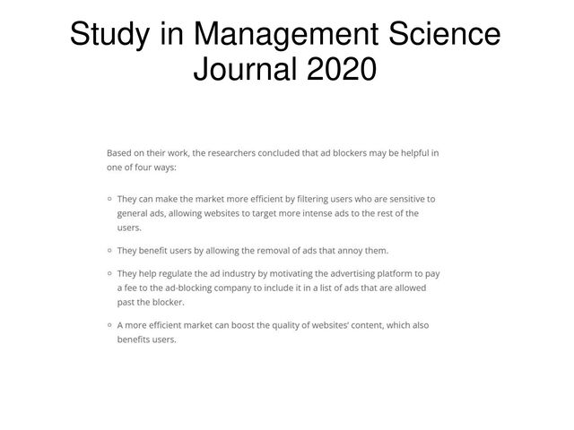 Study in Management Science
Journal 2020
