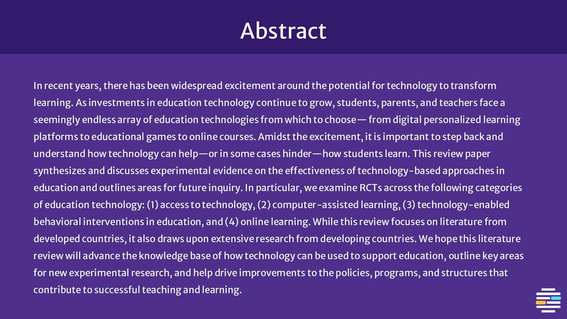EDUCATION TECHNOLOGY: AN EVIDENCE-BASED REVIEW - Speaker Deck