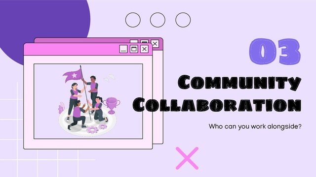 Community
Collaboration
Who can you work alongside?
03
