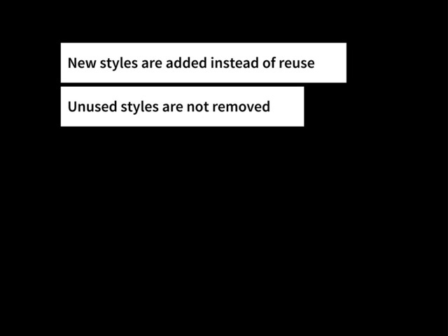 New styles are added instead of reuse
Unused styles are not removed
