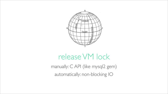 manually: C API (like mysql2 gem)
release VM lock
automatically: non-blocking IO
