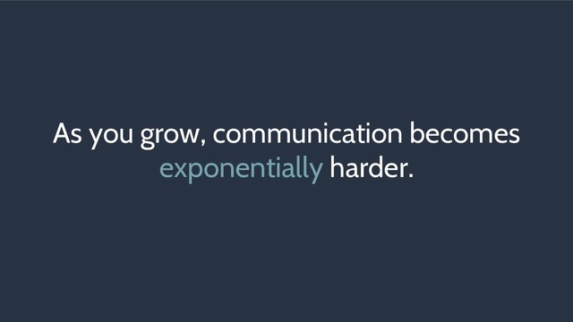As you grow, communication becomes
exponentially harder.
