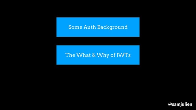 Some Auth Background
The What & Why of JWTs
@samjulien
