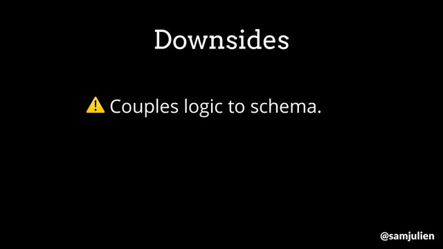 ⚠ Couples logic to schema.
Downsides
@samjulien
