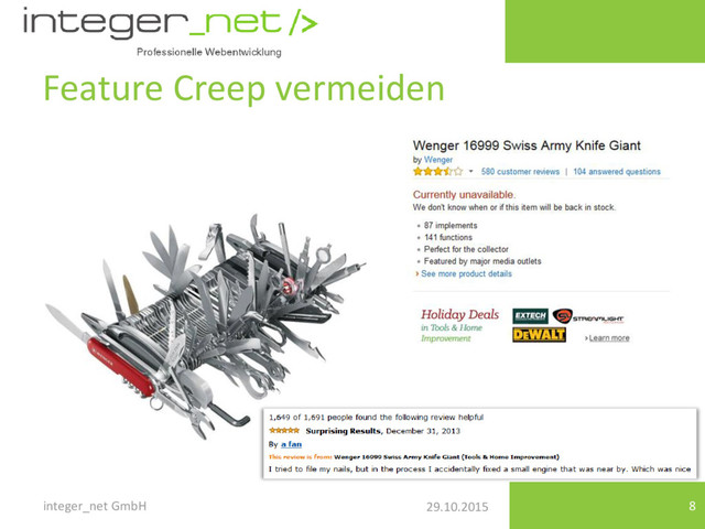 29.10.2015
Feature Creep vermeiden
integer_net GmbH 8
