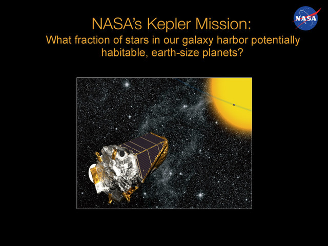 NASA’s Kepler Mission:
What fraction of stars in our galaxy harbor potentially
habitable, earth-size planets?
