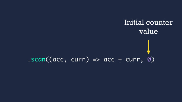 .scan((acc, curr) => acc + curr, 0)
Initial counter
value
