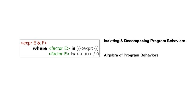
where  is (())
 is  / 0
Isolating & Decomposing Program Behaviors
Algebra of Program Behaviors
