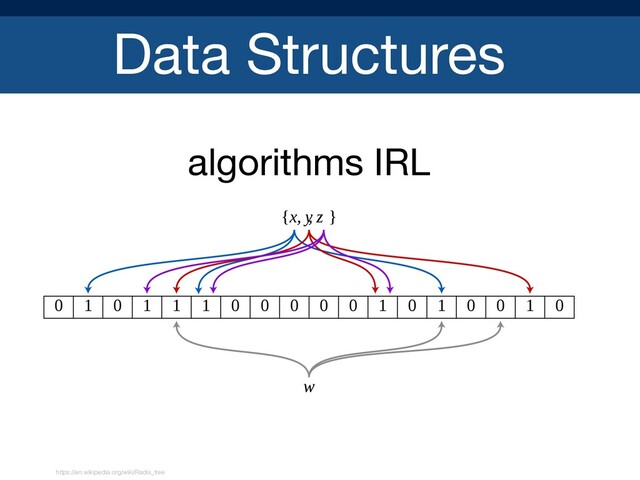 Data Structures
algorithms IRL

https://en.wikipedia.org/wiki/Radix_tree
