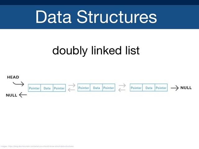 Data Structures
doubly linked list

images: https://blog.devmountain.com/what-you-should-know-about-data-structures
