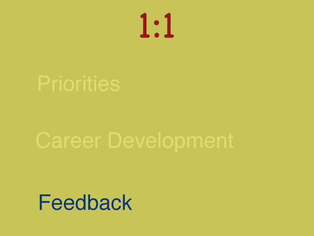 Career Development
Feedback
1:1

Priorities
