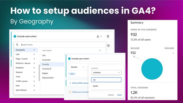 How to setup audiences in GA4?
By Geography
